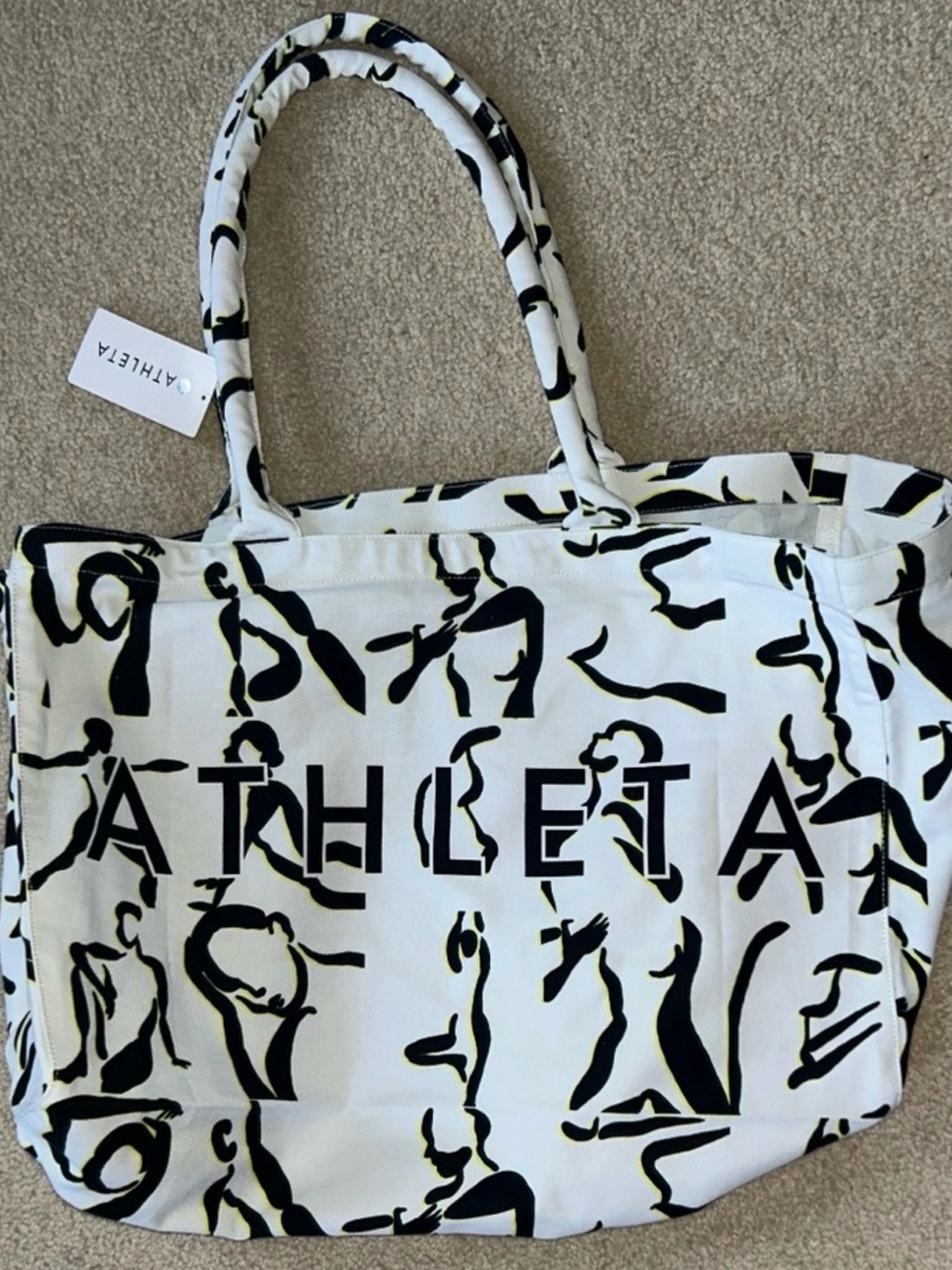 Athleta White Tote with Black Abstract Print